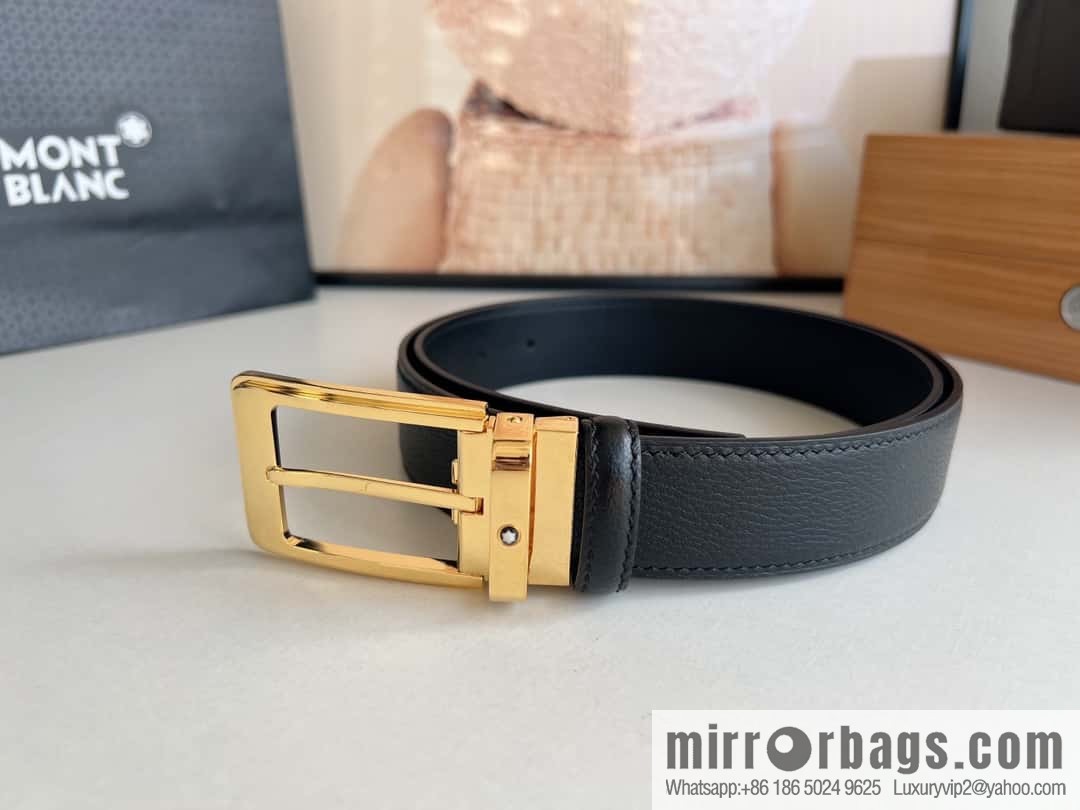 MONTBLANC Montblanc 3.5cm metal pin buckle first layer cowhide belt