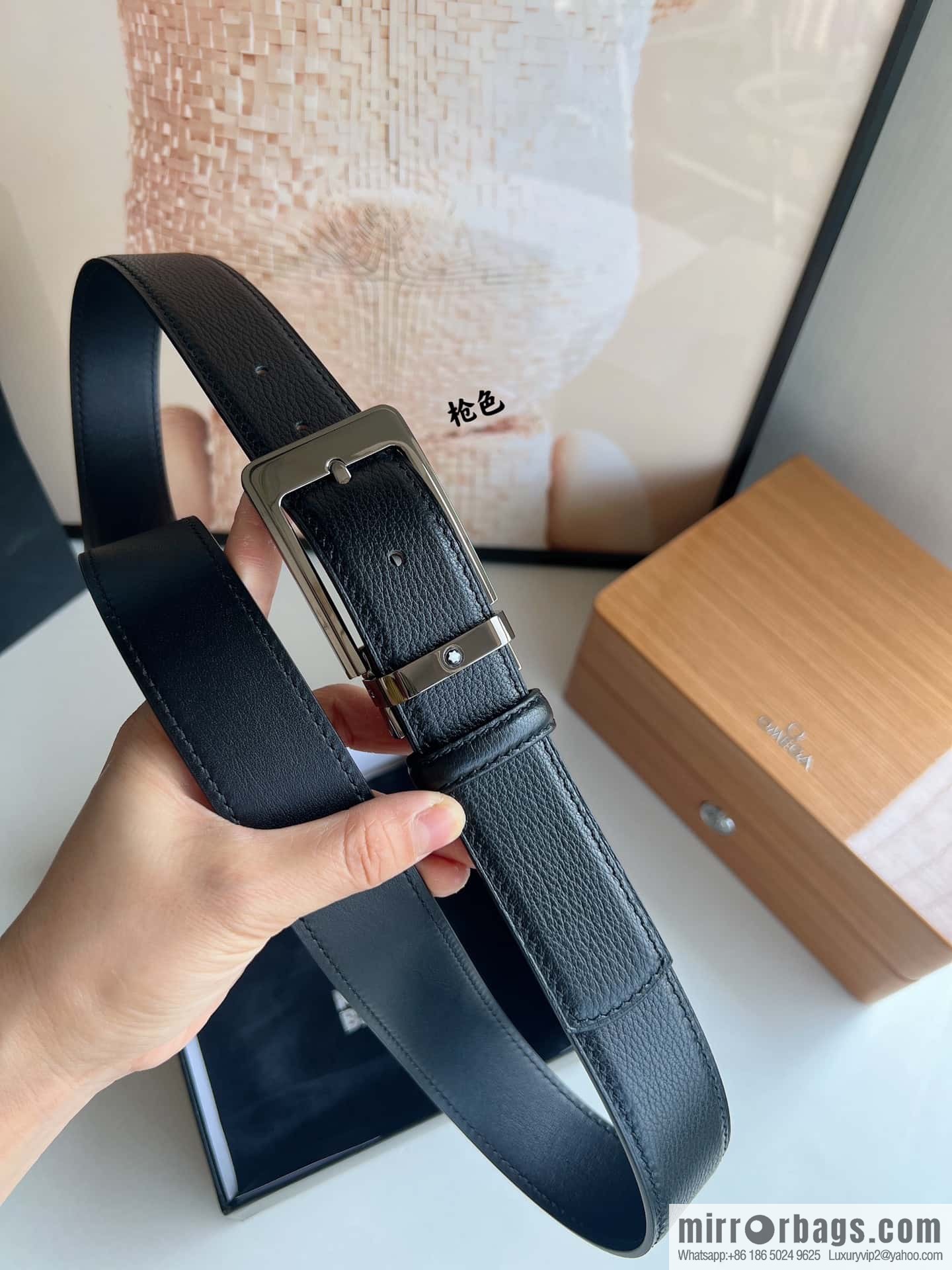 MONTBLANC Montblanc 3.5cm metal pin buckle first layer cowhide belt
