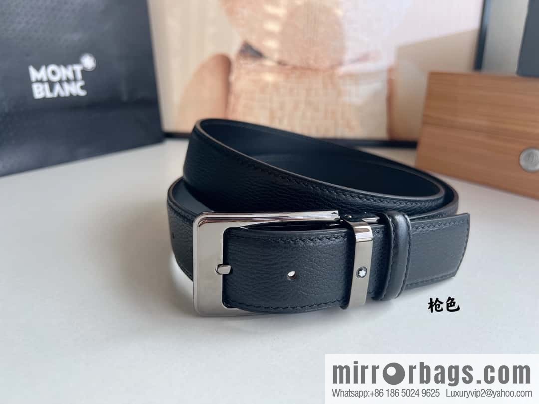 MONTBLANC Montblanc 3.5cm metal pin buckle first layer cowhide belt