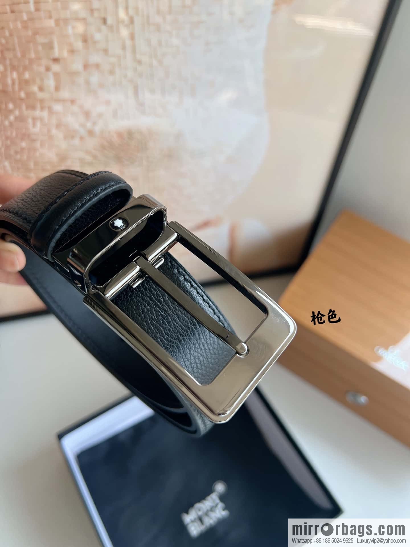 MONTBLANC Montblanc 3.5cm metal pin buckle first layer cowhide belt