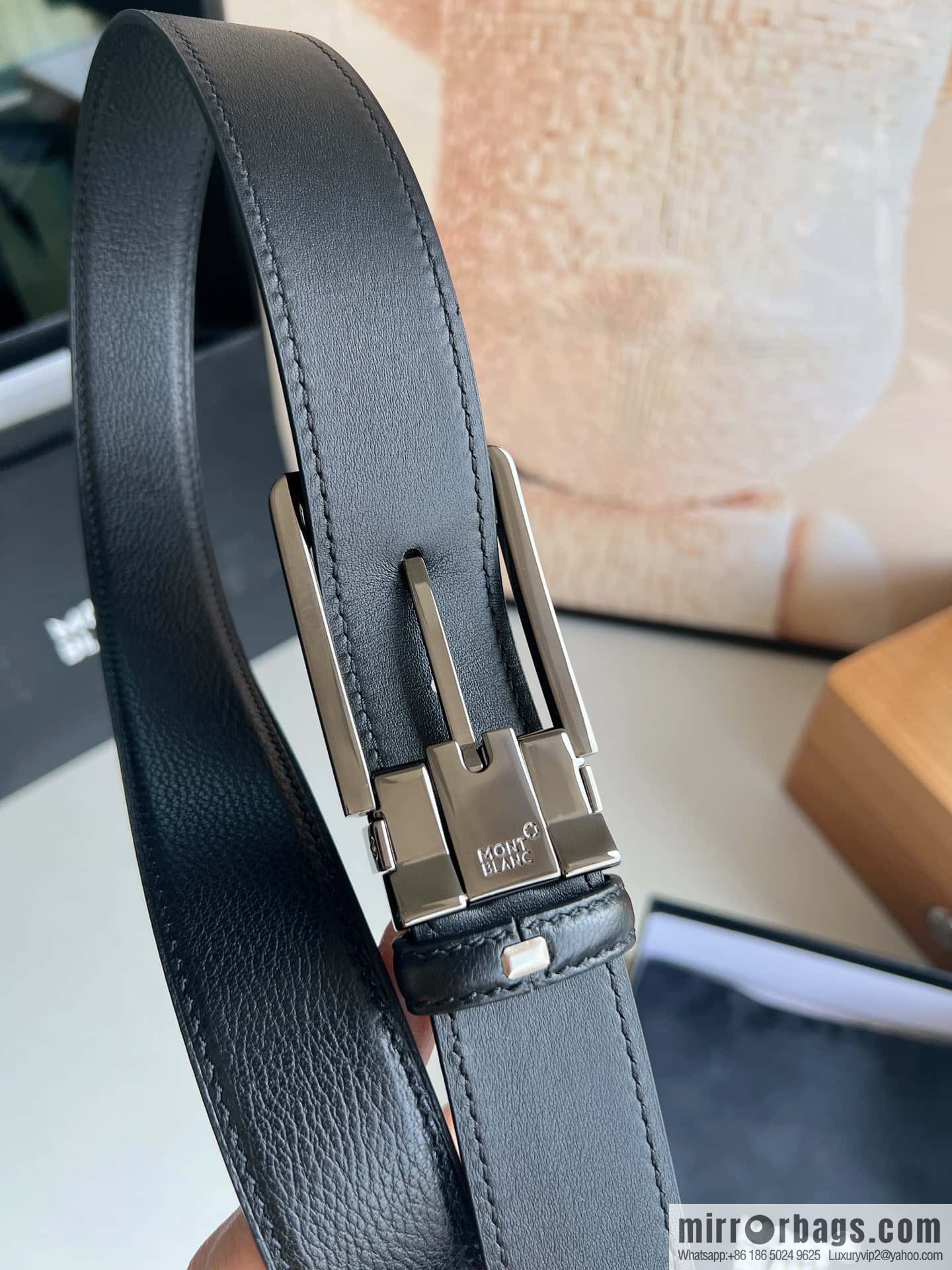 MONTBLANC Montblanc 3.5cm metal pin buckle first layer cowhide belt