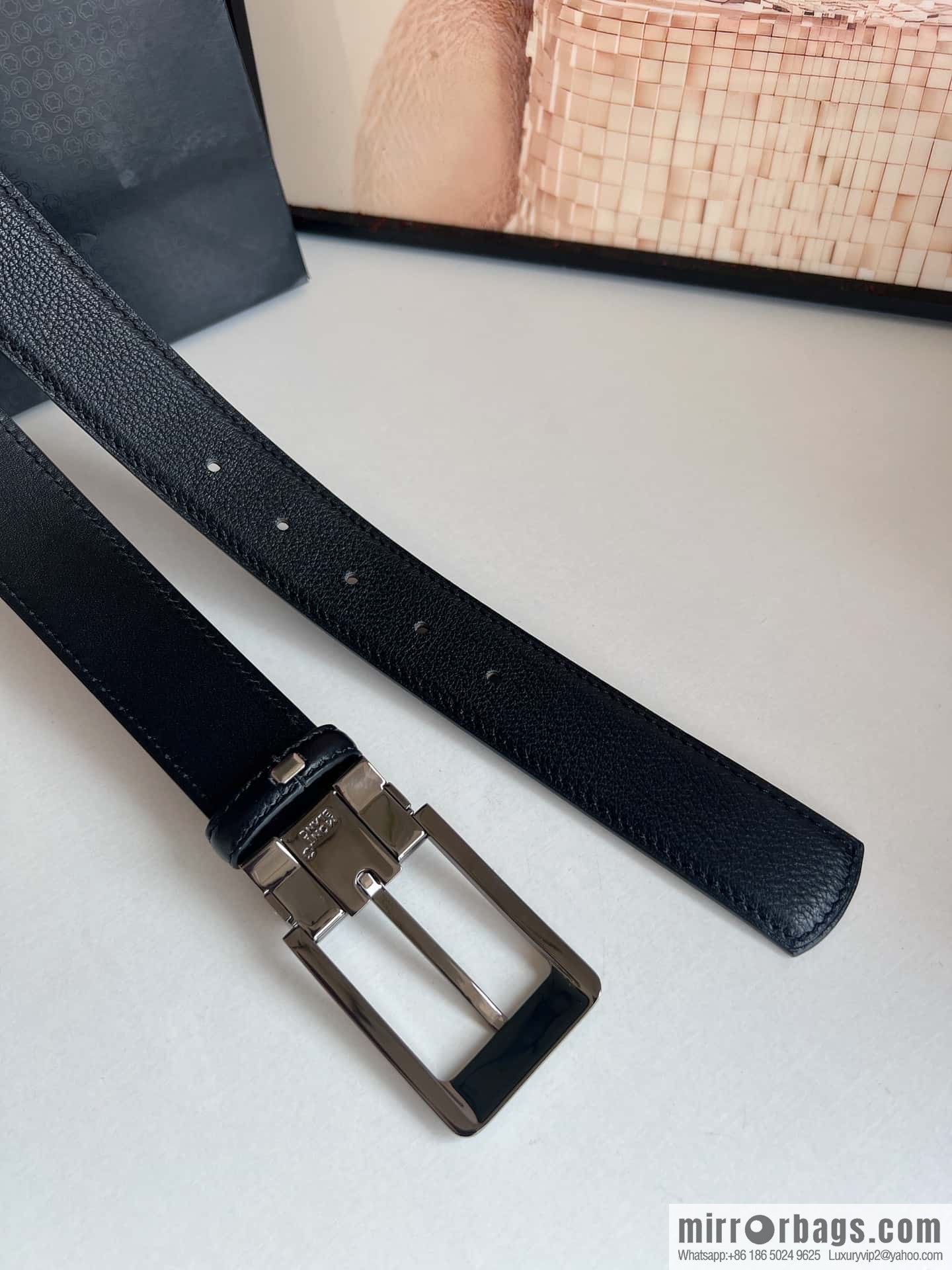 MONTBLANC Montblanc 3.5cm metal pin buckle first layer cowhide belt