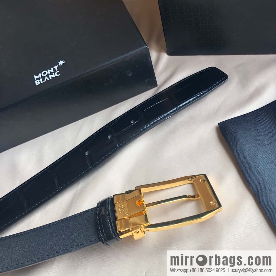 MONTBLANC Montblanc 3.5cm delicate needle metal buckle, first layer cowhide belt