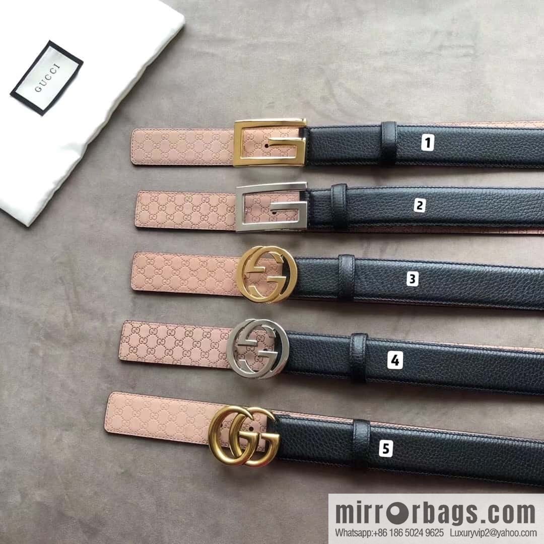 Gucci Gucci new 3.5cm men's and women's same full leather black gold/silver buckle GG belt