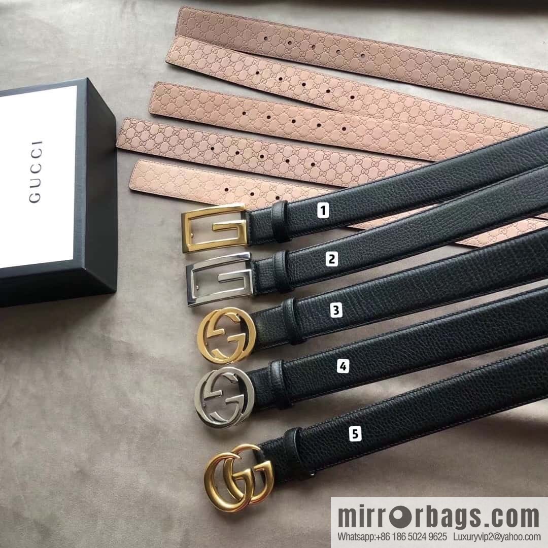 Gucci Gucci new 3.5cm men's and women's same full leather black gold/silver buckle GG belt
