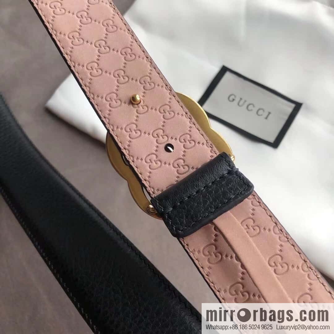 Gucci Gucci new 3.5cm men's and women's same full leather black gold/silver buckle GG belt