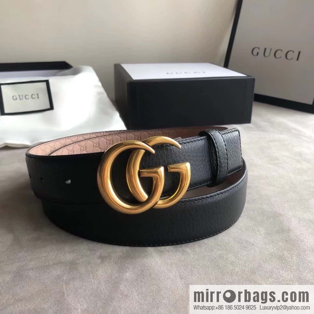 Gucci Gucci new 3.5cm men's and women's same full leather black gold/silver buckle GG belt