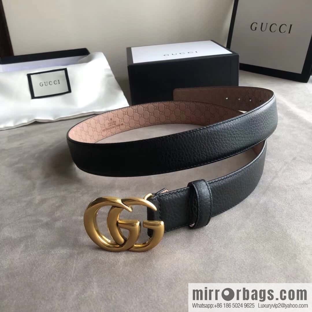 Gucci Gucci new 3.5cm men's and women's same full leather black gold/silver buckle GG belt