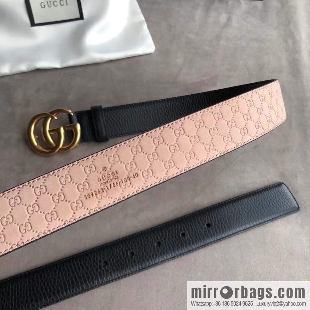 Gucci Gucci new 3.5cm men's and women's same full leather black gold/silver buckle GG belt