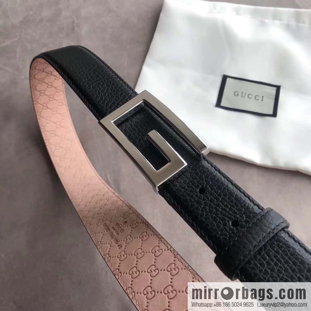 Gucci Gucci new 3.5cm men's and women's same full leather black gold/silver buckle GG belt
