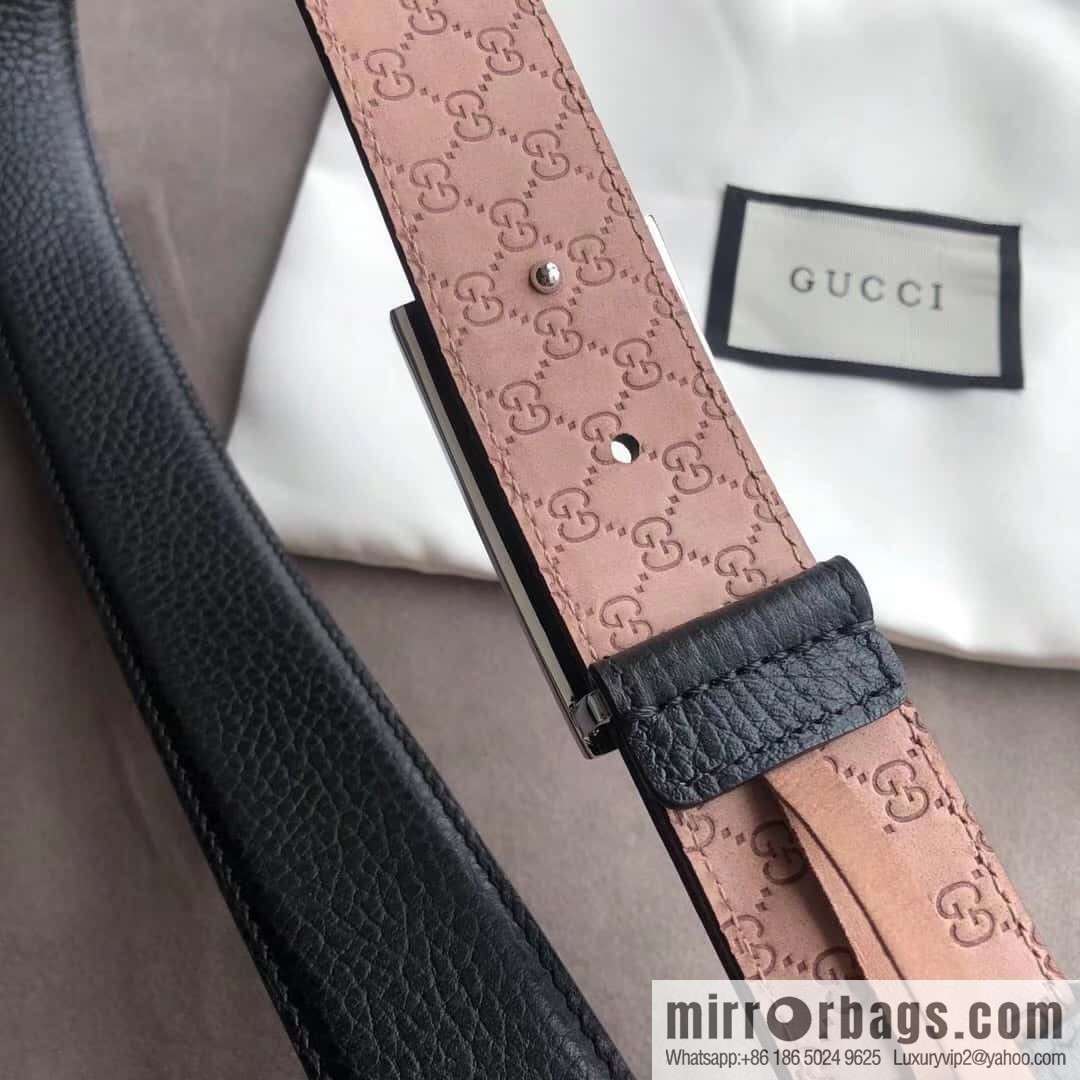 Gucci Gucci new 3.5cm men's and women's same full leather black gold/silver buckle GG belt