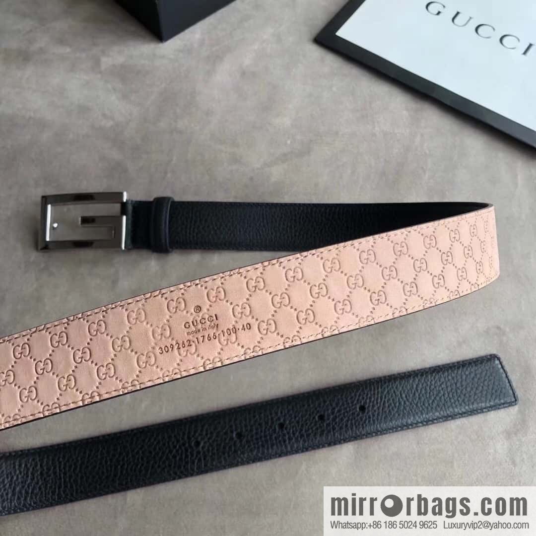 Gucci Gucci new 3.5cm men's and women's same full leather black gold/silver buckle GG belt