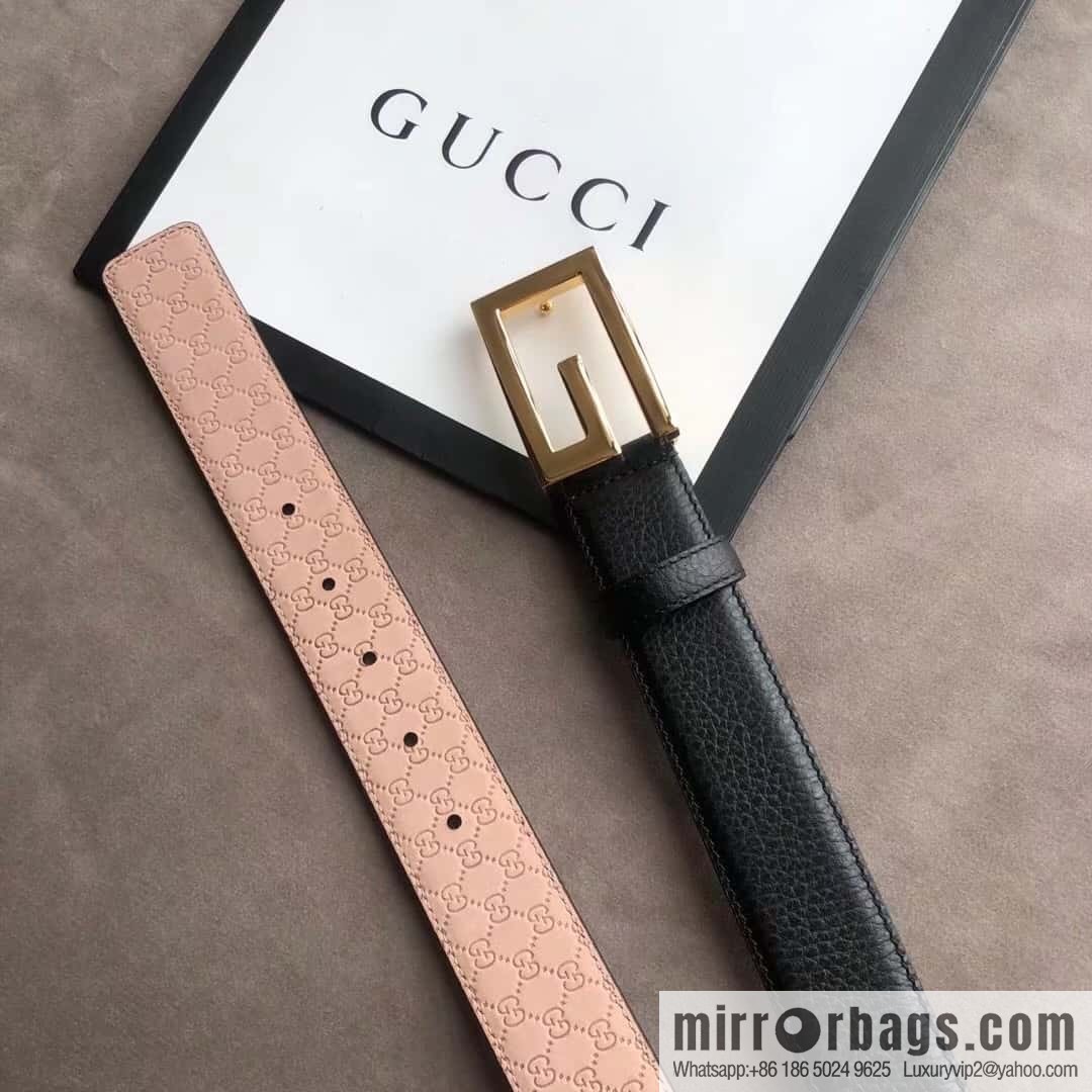Gucci Gucci new 3.5cm men's and women's same full leather black gold/silver buckle GG belt