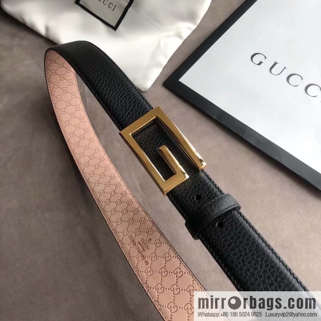 Gucci Gucci new 3.5cm men's and women's same full leather black gold/silver buckle GG belt