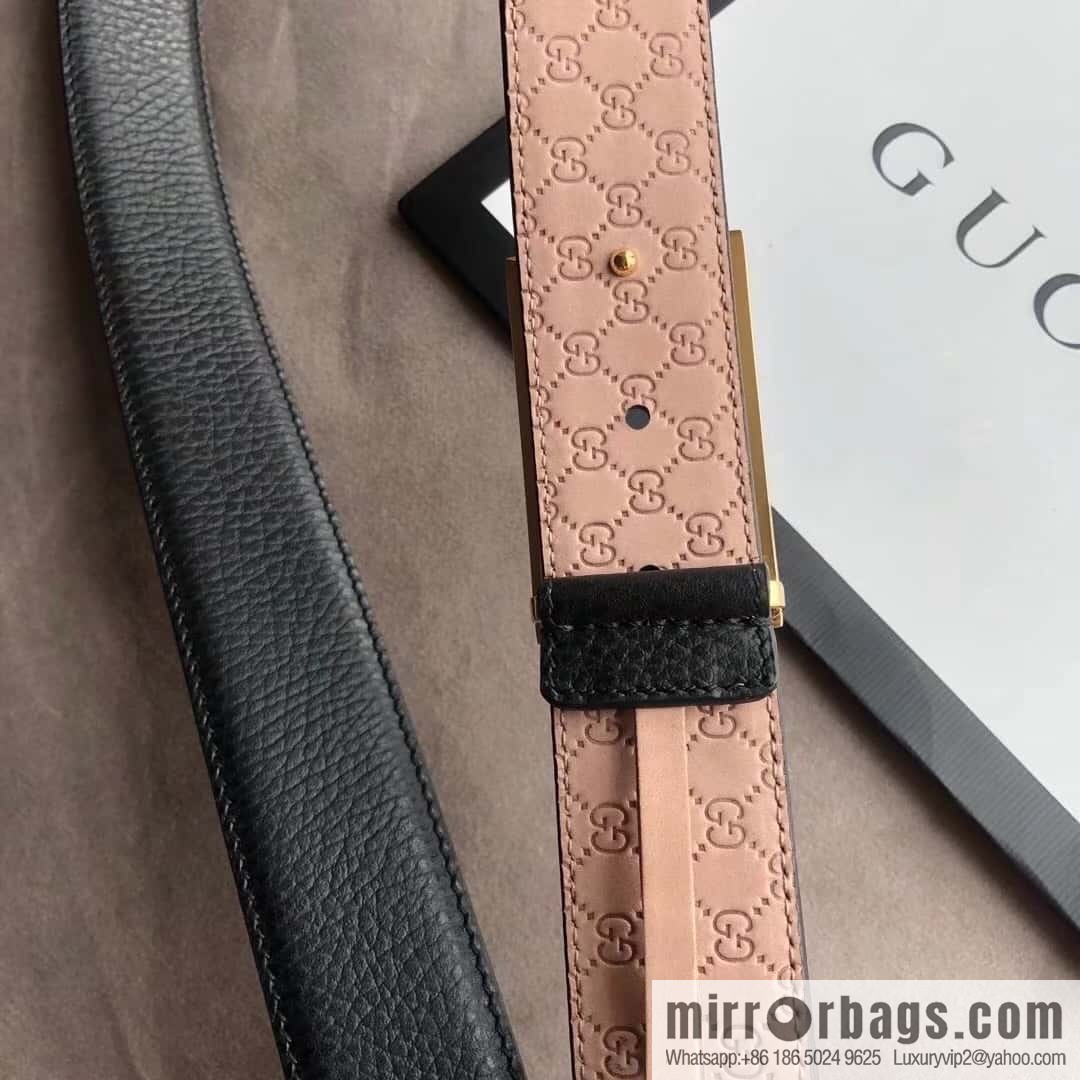 Gucci Gucci new 3.5cm men's and women's same full leather black gold/silver buckle GG belt