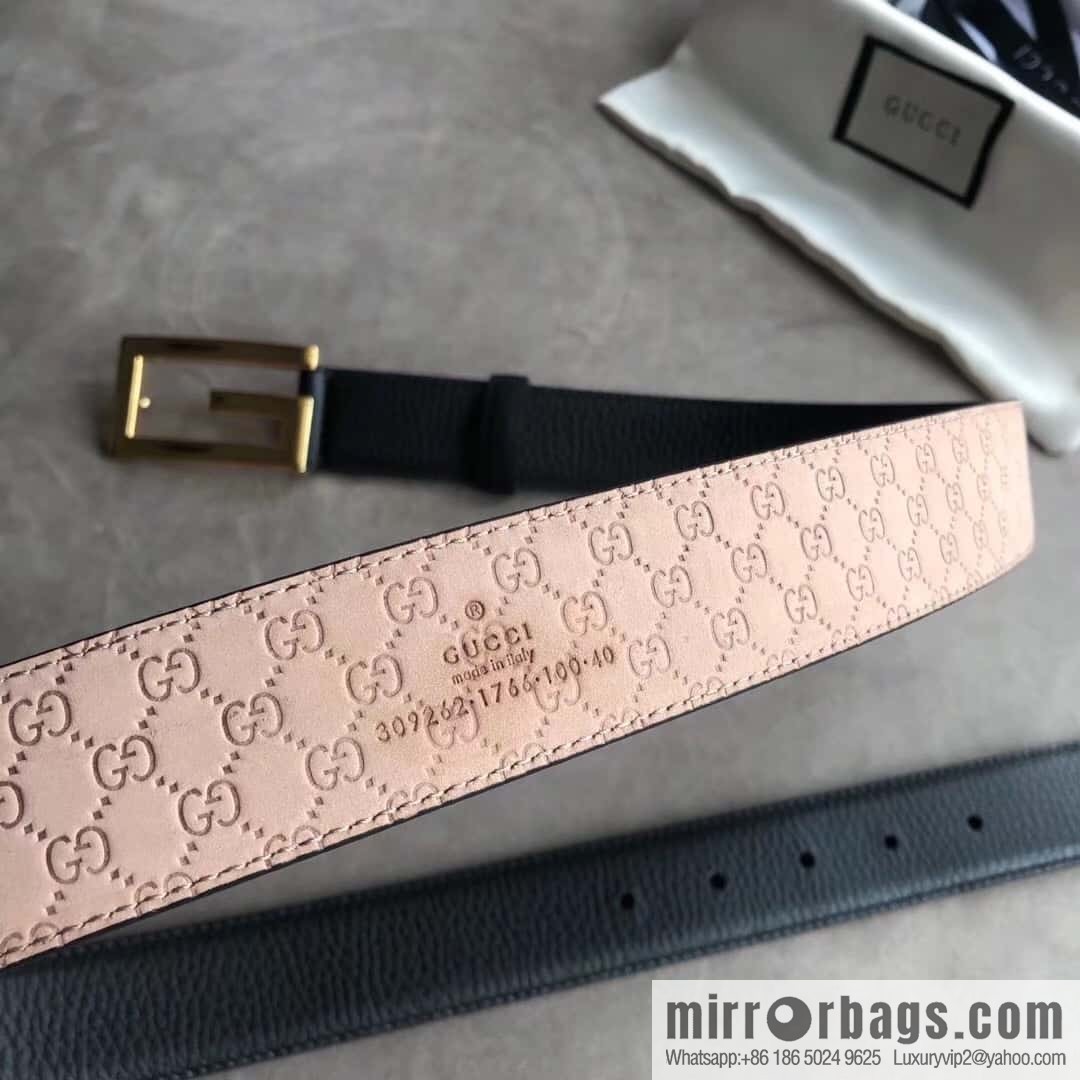 Gucci Gucci new 3.5cm men's and women's same full leather black gold/silver buckle GG belt