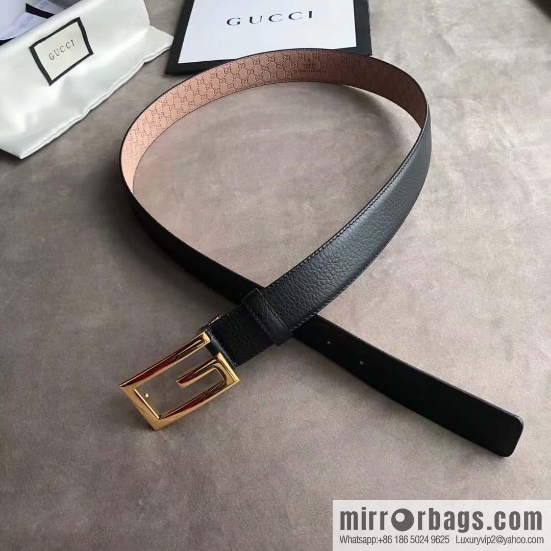 Gucci Gucci new 3.5cm men's and women's same full leather black gold/silver buckle GG belt
