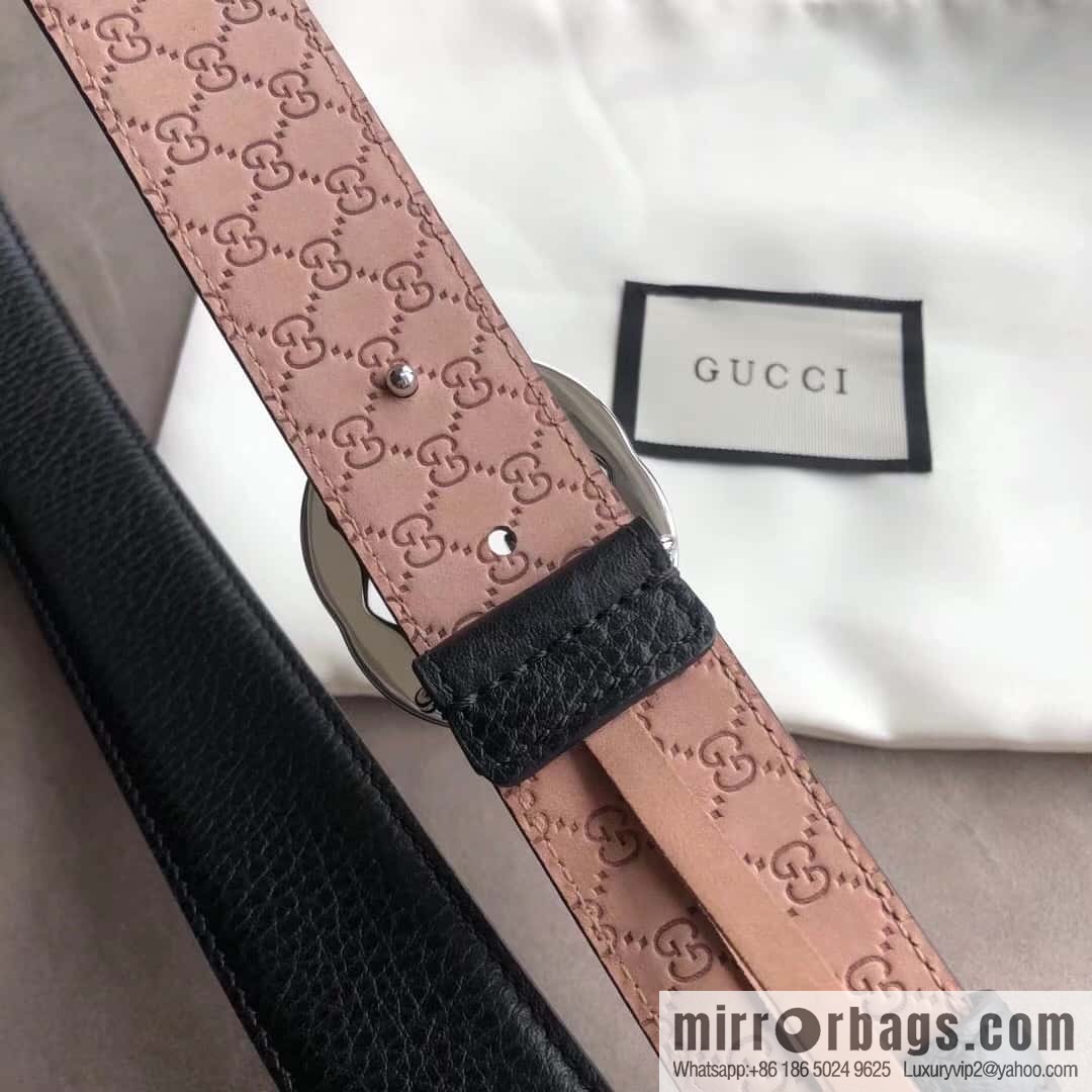Gucci Gucci new 3.5cm men's and women's same full leather black gold/silver buckle GG belt