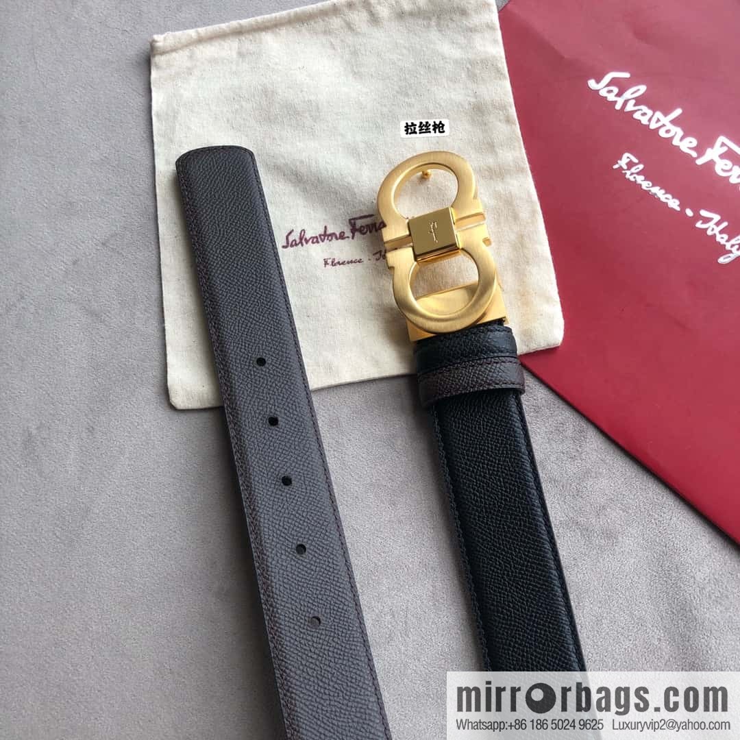 Ferragamo Ferragamo, Men's 3.5cm Classic Metal Clip Buckle Cowhide Cross Belt
