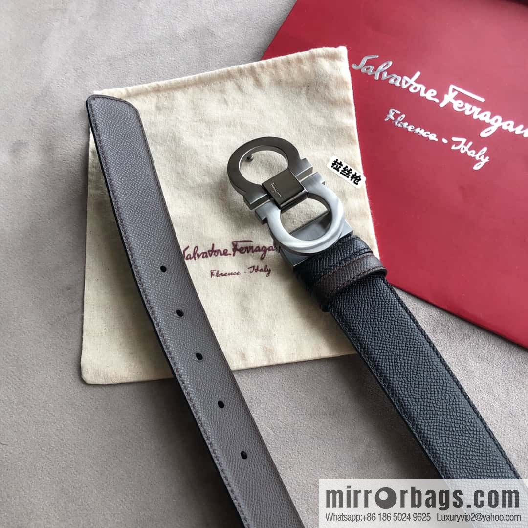 Ferragamo Ferragamo, Men's 3.5cm Classic Metal Clip Buckle Cowhide Cross Belt