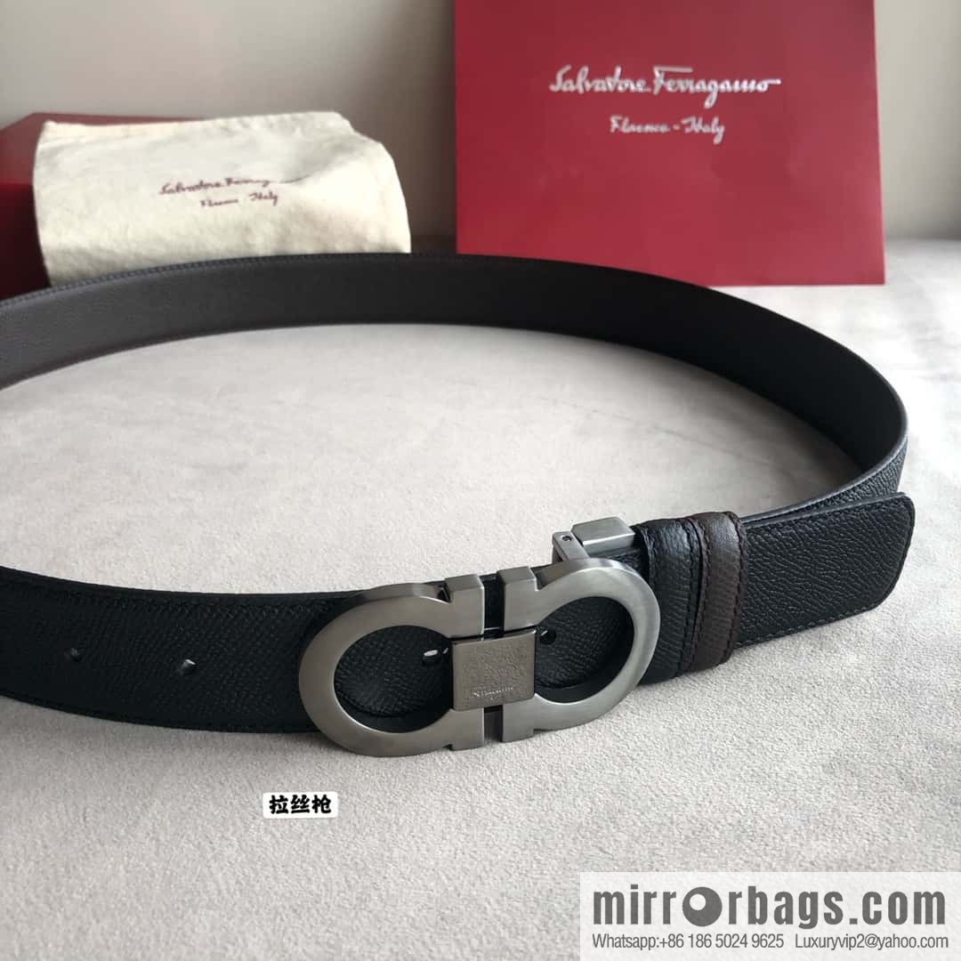 Ferragamo Ferragamo, Men's 3.5cm Classic Metal Clip Buckle Cowhide Cross Belt