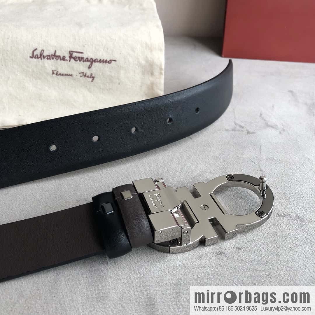 Ferragamo Ferragamo, Men's 3.5cm Classic Metal Clip Buckle Cowhide Cross Belt