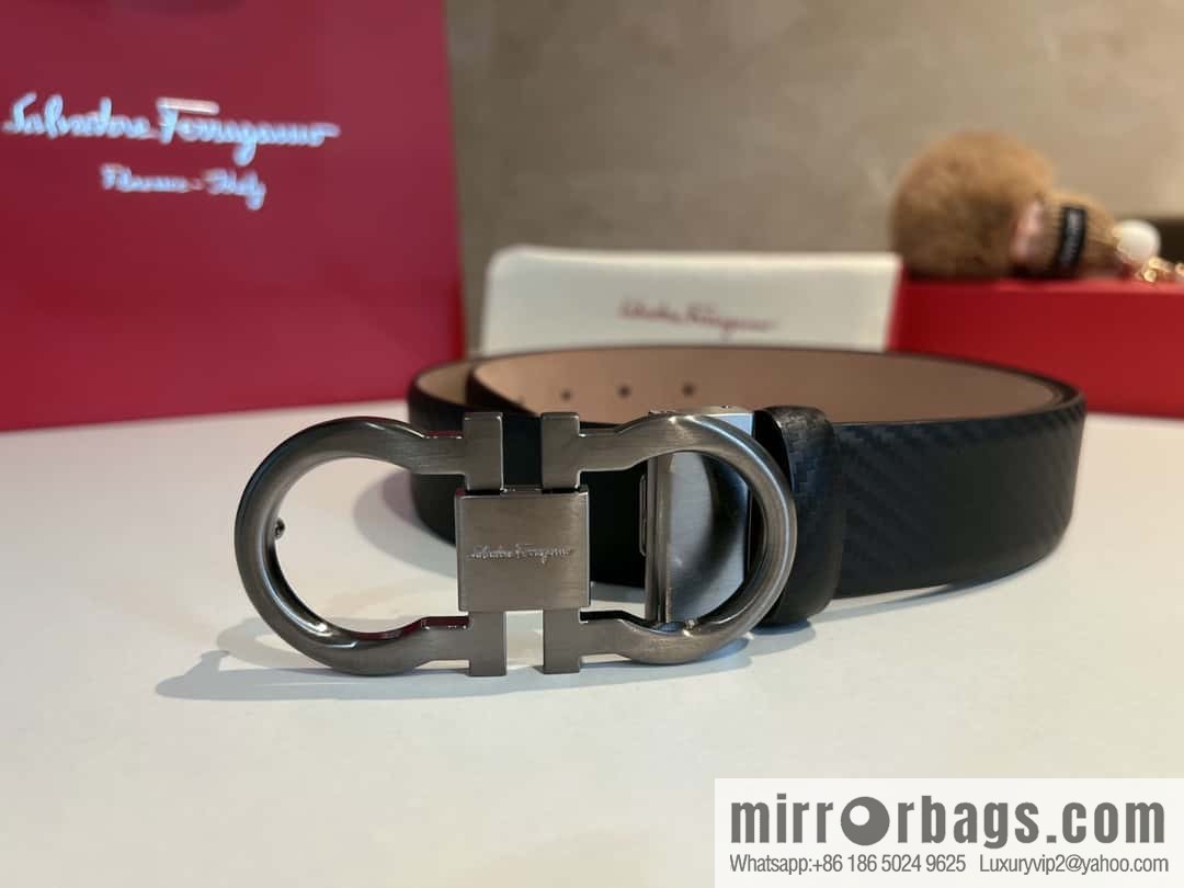 Ferragamo Ferragamo, exquisite 8-figure metal clasp, metal clasp flat brushed belt 3.5cm