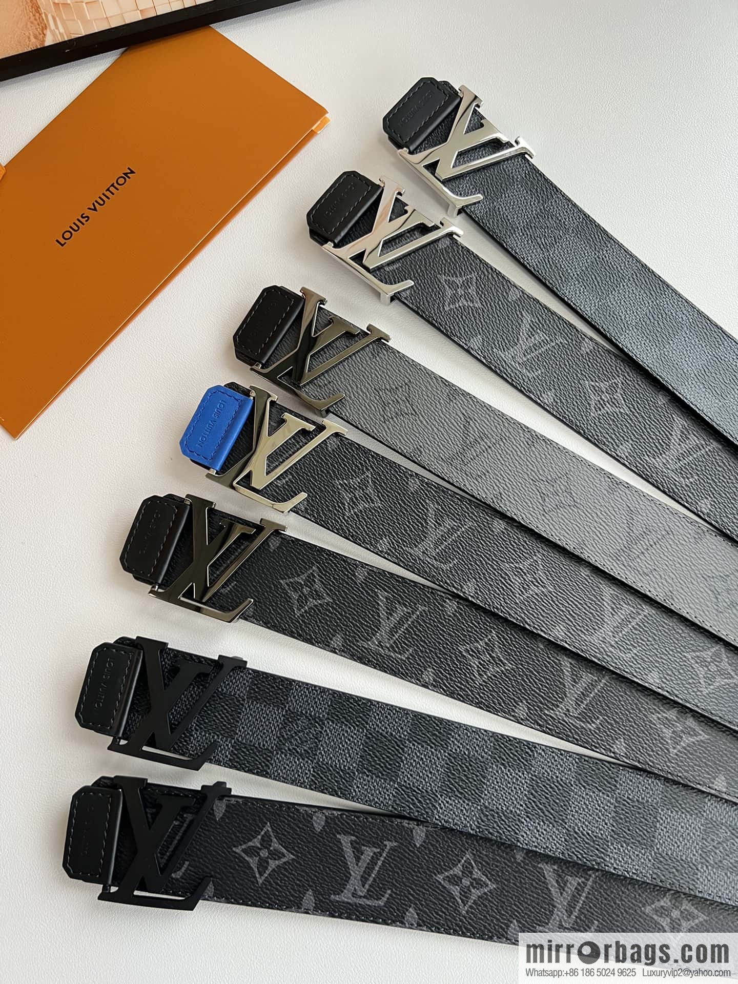 LV Monogram Canvas and Plain Cow Leather Tag Double Sided Belt 40mm