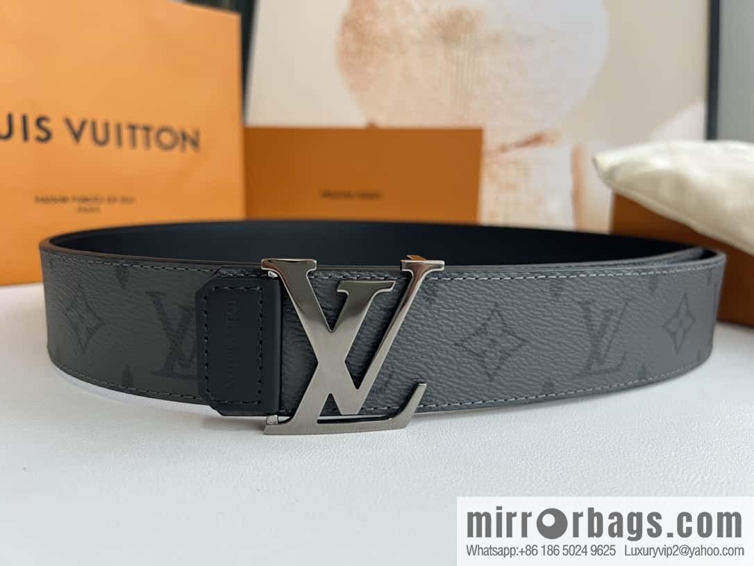 LV Monogram Canvas and Plain Cow Leather Tag Double Sided Belt 40mm
