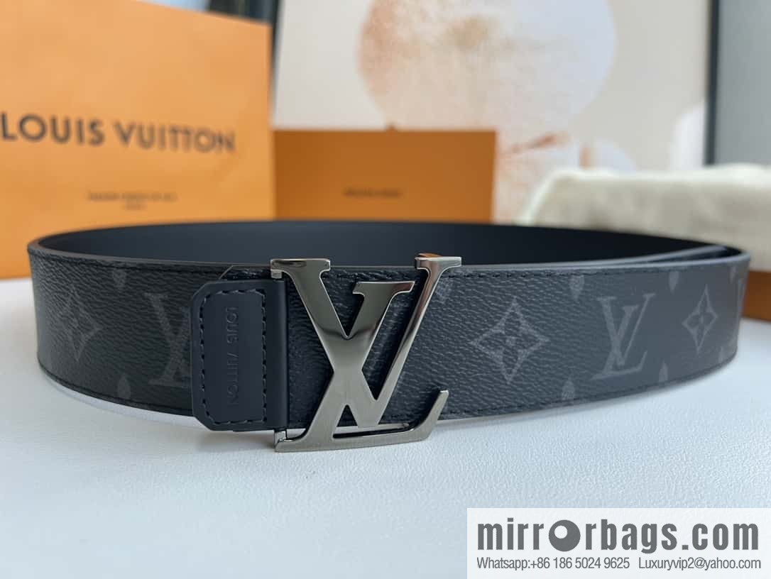LV Monogram Canvas and Plain Cow Leather Tag Double Sided Belt 40mm