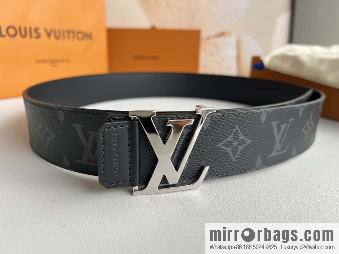 LV Monogram Canvas and Plain Cow Leather Tag Double Sided Belt 40mm