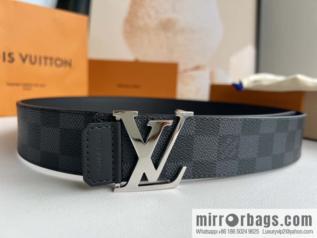 LV Monogram Canvas and Plain Cow Leather Tag Double Sided Belt 40mm
