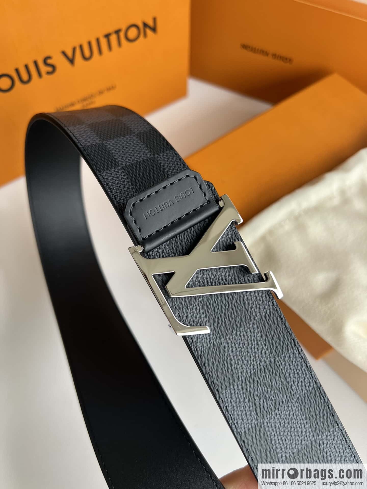 LV Monogram Canvas and Plain Cow Leather Tag Double Sided Belt 40mm