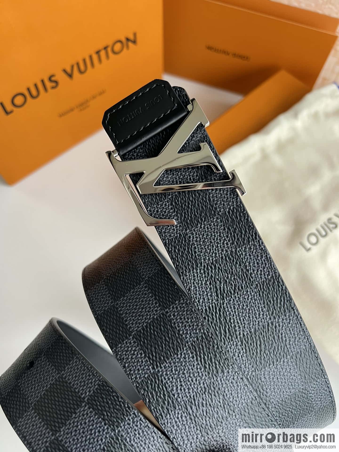 LV Monogram Canvas and Plain Cow Leather Tag Double Sided Belt 40mm