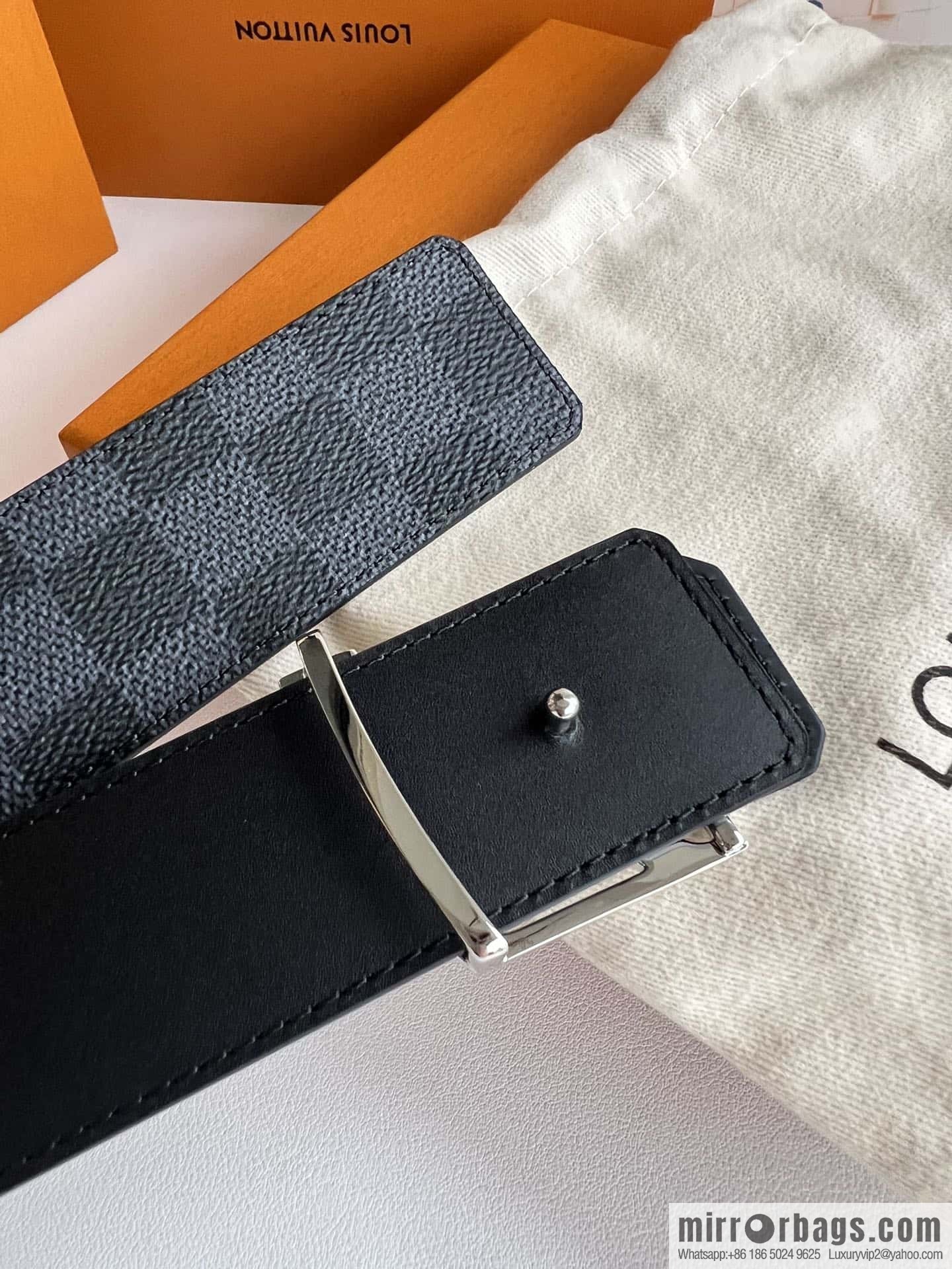 LV Monogram Canvas and Plain Cow Leather Tag Double Sided Belt 40mm
