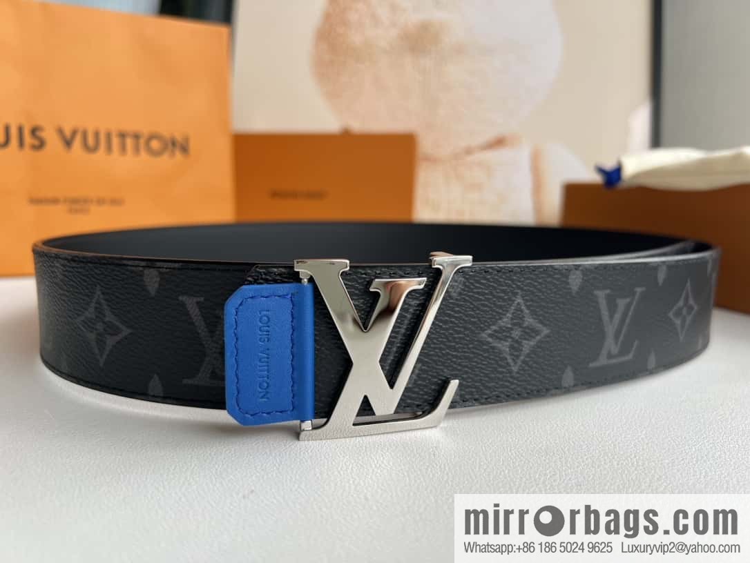 LV Monogram Canvas and Plain Cow Leather Tag Double Sided Belt 40mm