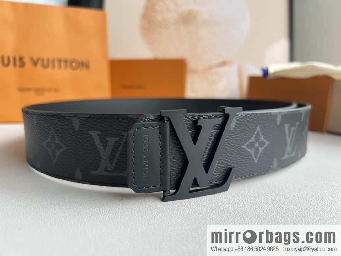 LV Monogram Canvas and Plain Cow Leather Tag Double Sided Belt 40mm