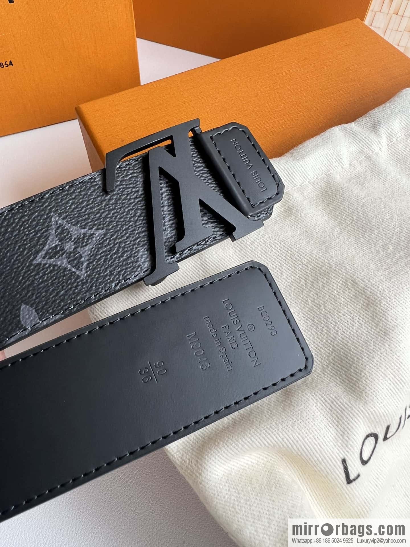 LV Monogram Canvas and Plain Cow Leather Tag Double Sided Belt 40mm