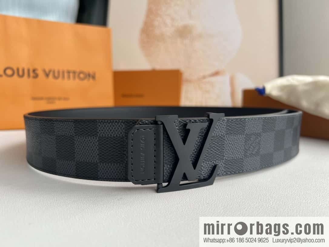 LV Monogram Canvas and Plain Cow Leather Tag Double Sided Belt 40mm