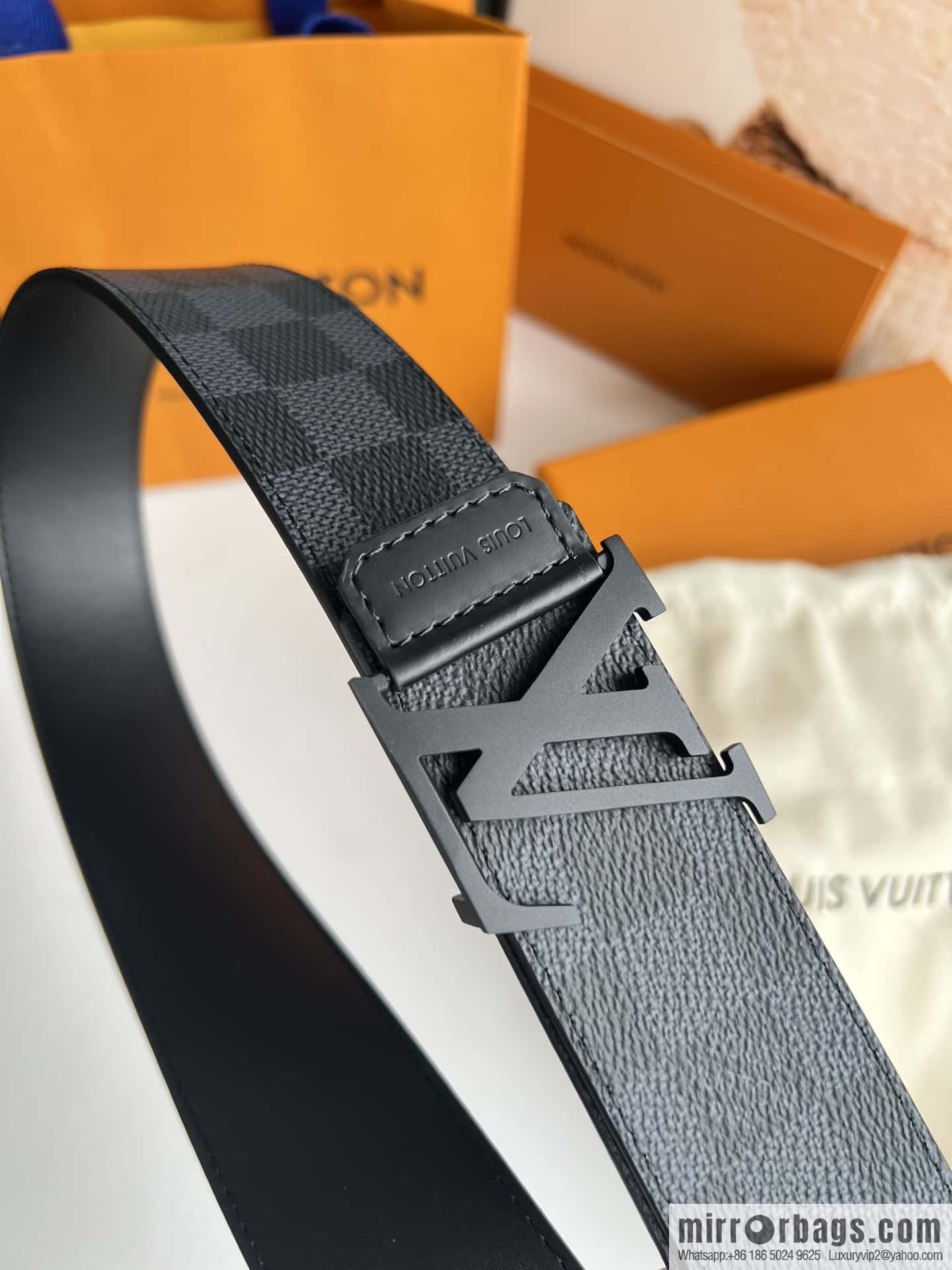 LV Monogram Canvas and Plain Cow Leather Tag Double Sided Belt 40mm
