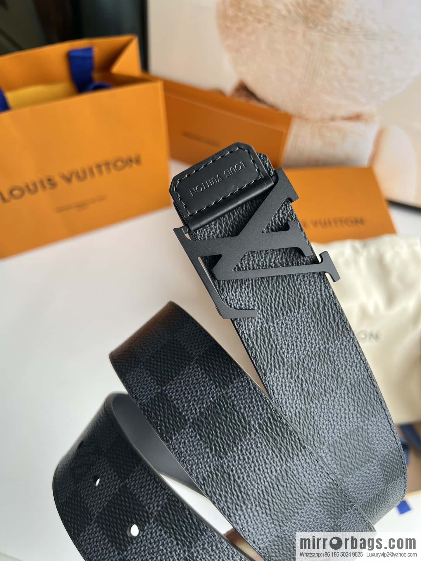 LV Monogram Canvas and Plain Cow Leather Tag Double Sided Belt 40mm