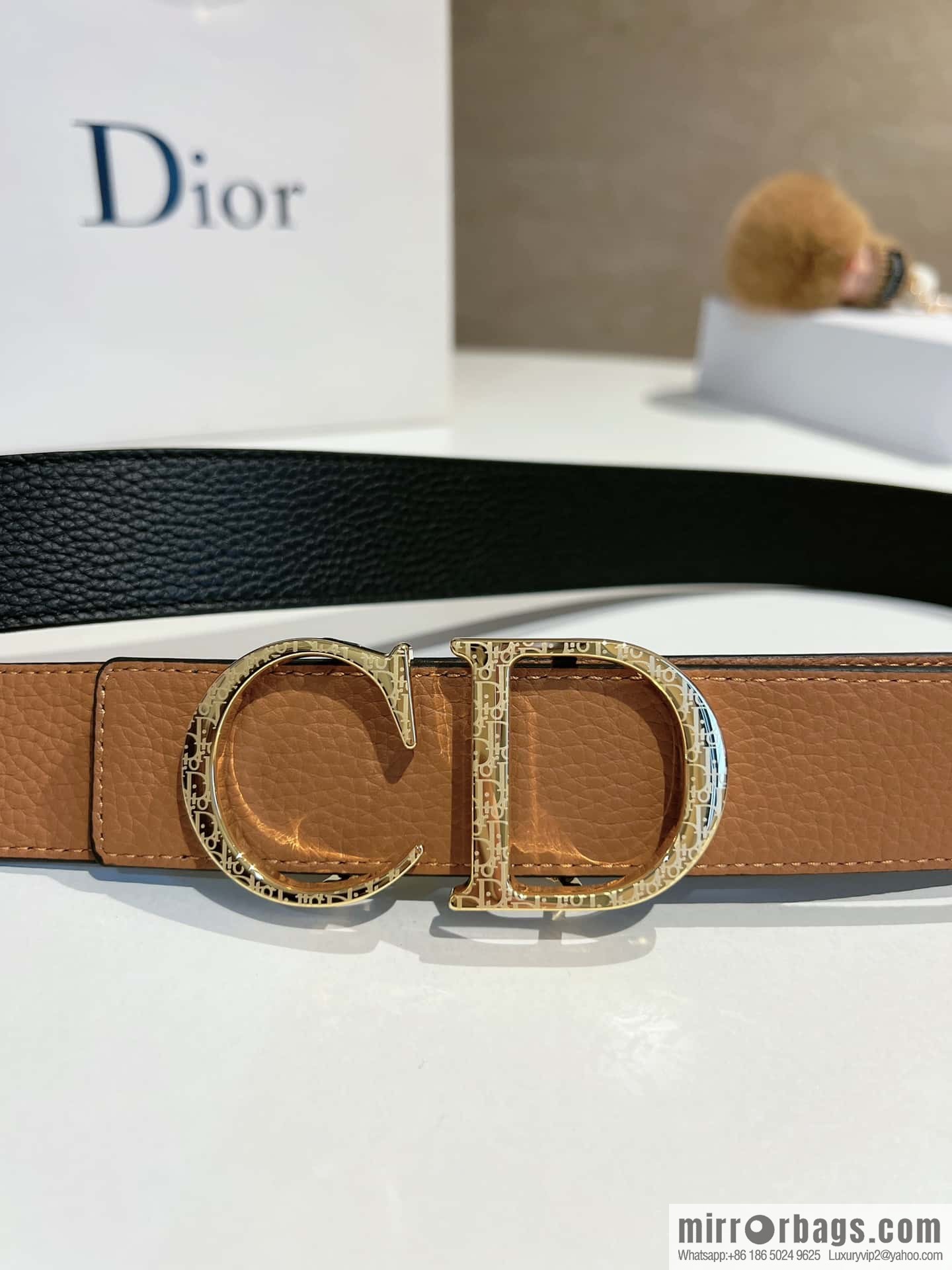 Dior, first layer cowhide belt, body double-sided CD belt