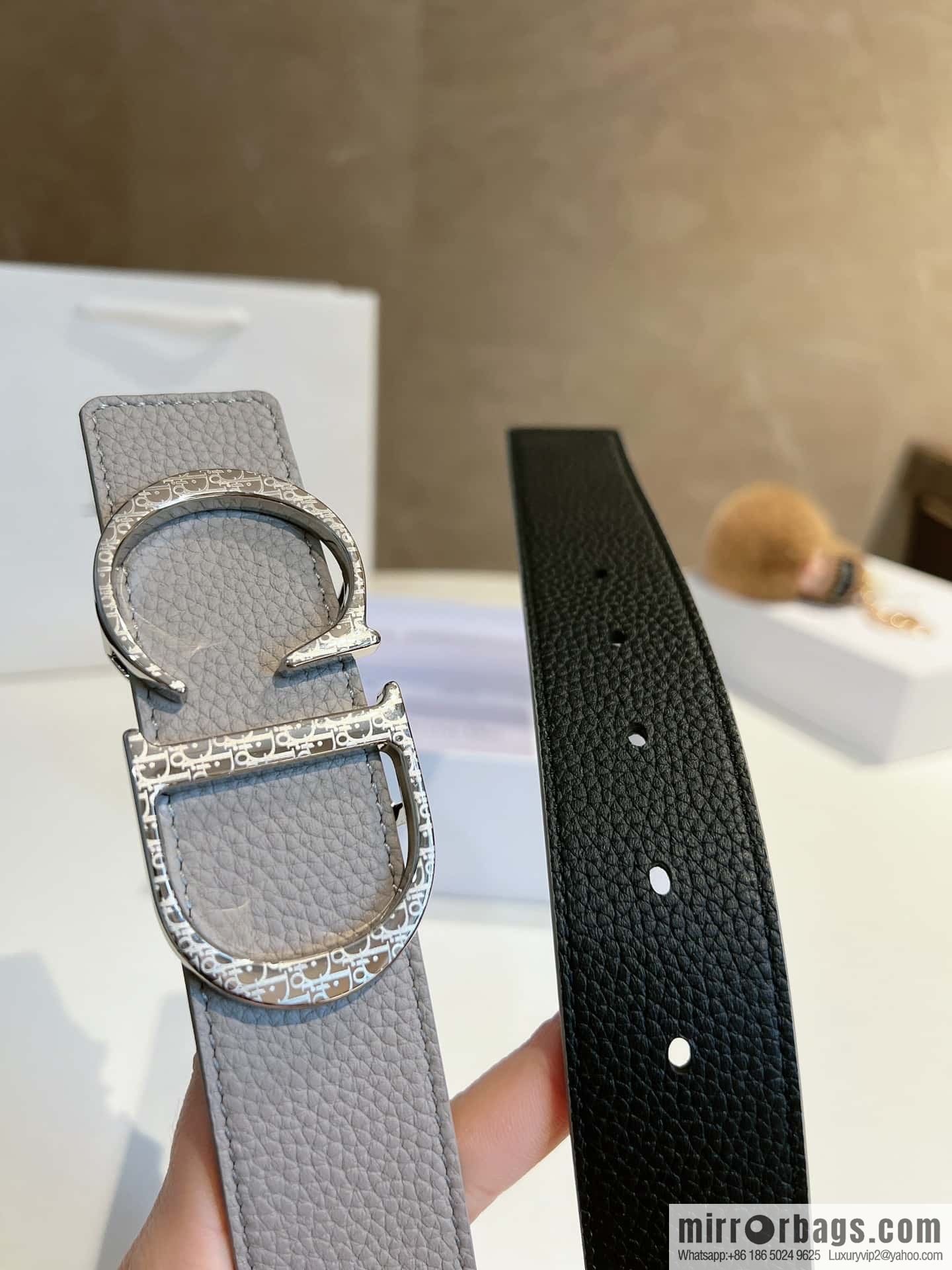Dior, first layer cowhide belt, body double-sided CD belt