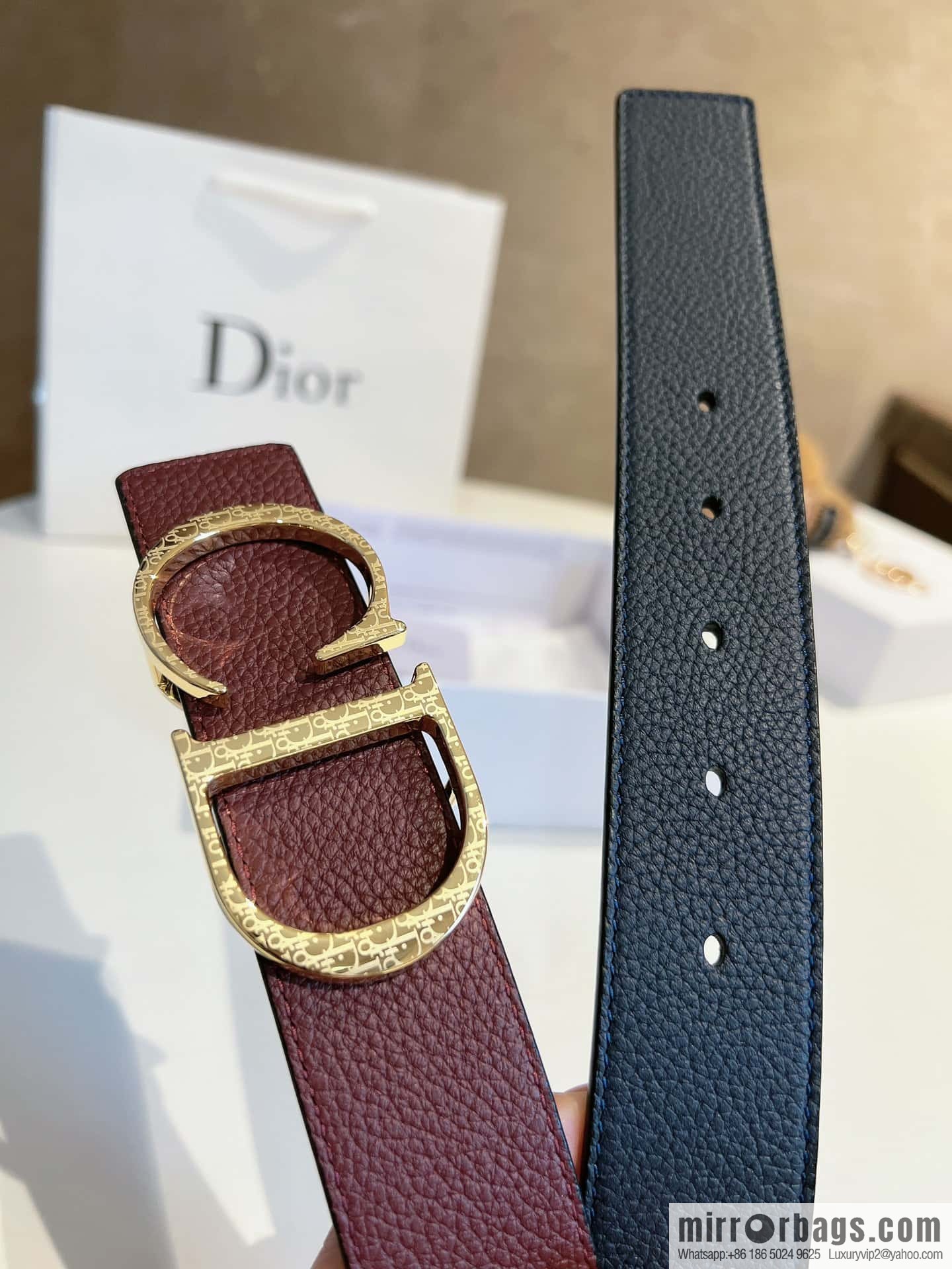 Dior, first layer cowhide belt, body double-sided CD belt