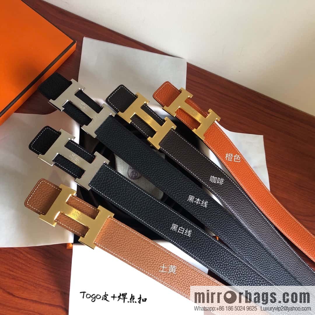 Hermes Togo leather with stainless steel horse-drawn carriage solder joint buckle 38mm belt