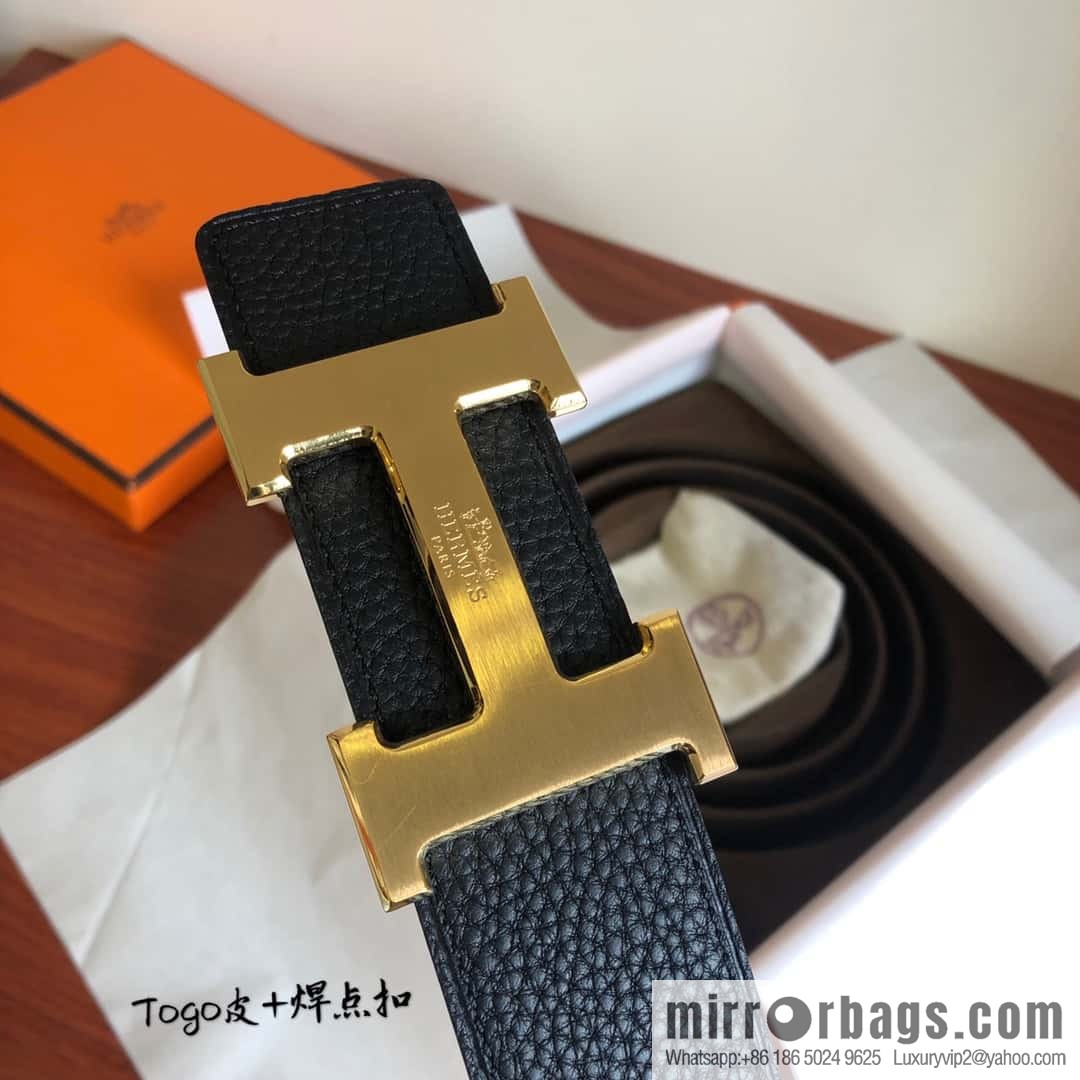 Hermes Togo leather with stainless steel horse-drawn carriage solder joint buckle 38mm belt