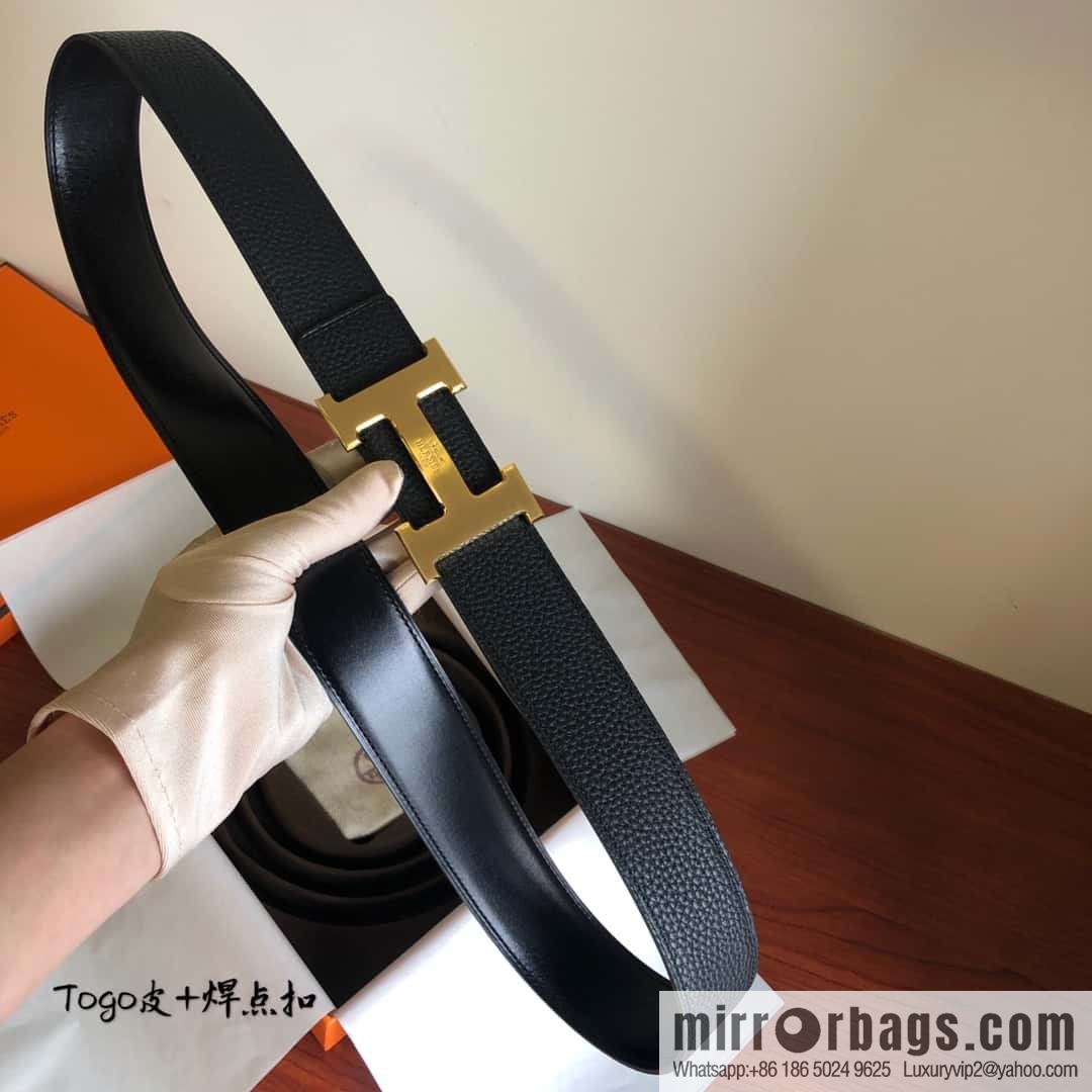 Hermes Togo leather with stainless steel horse-drawn carriage solder joint buckle 38mm belt