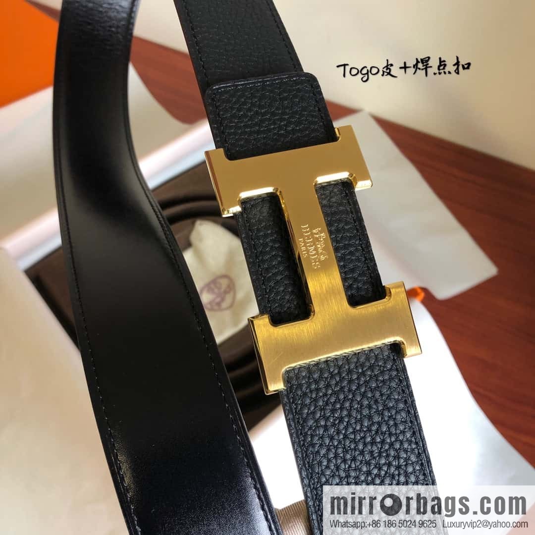 Hermes Togo leather with stainless steel horse-drawn carriage solder joint buckle 38mm belt