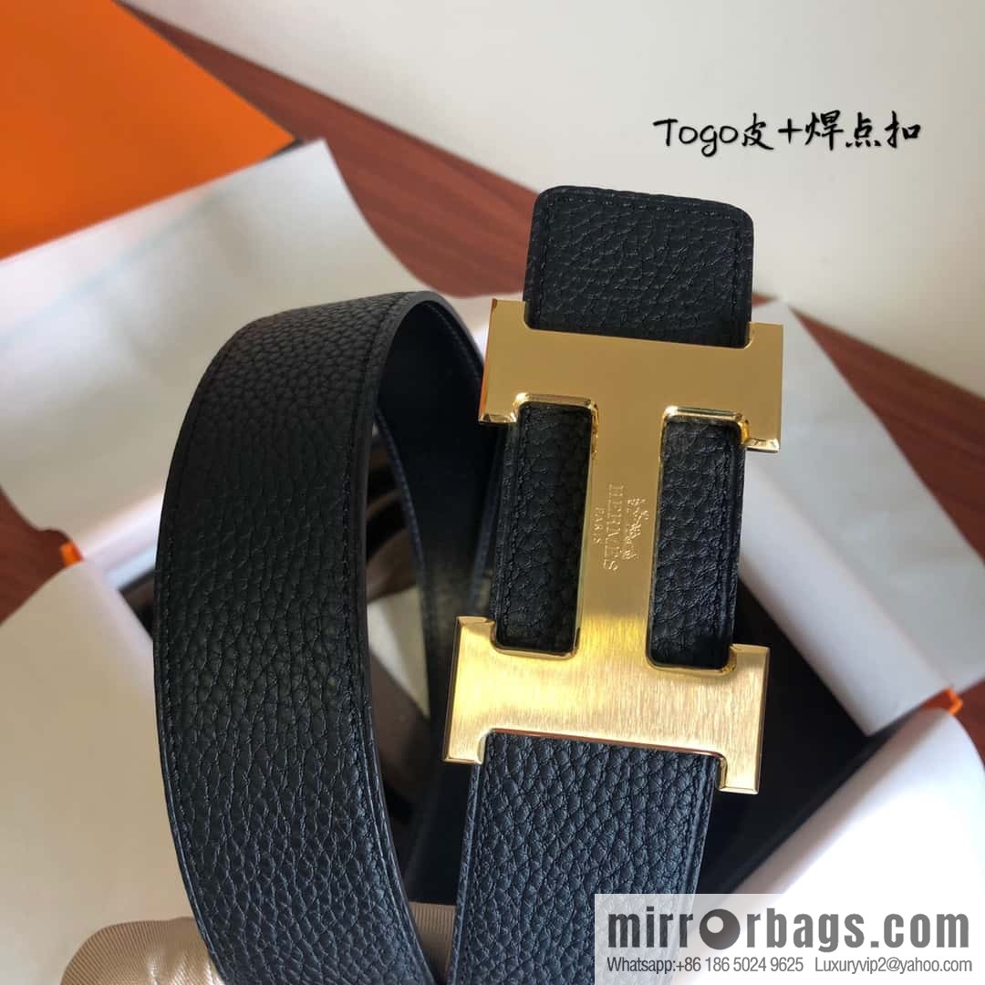 Hermes Togo leather with stainless steel horse-drawn carriage solder joint buckle 38mm belt