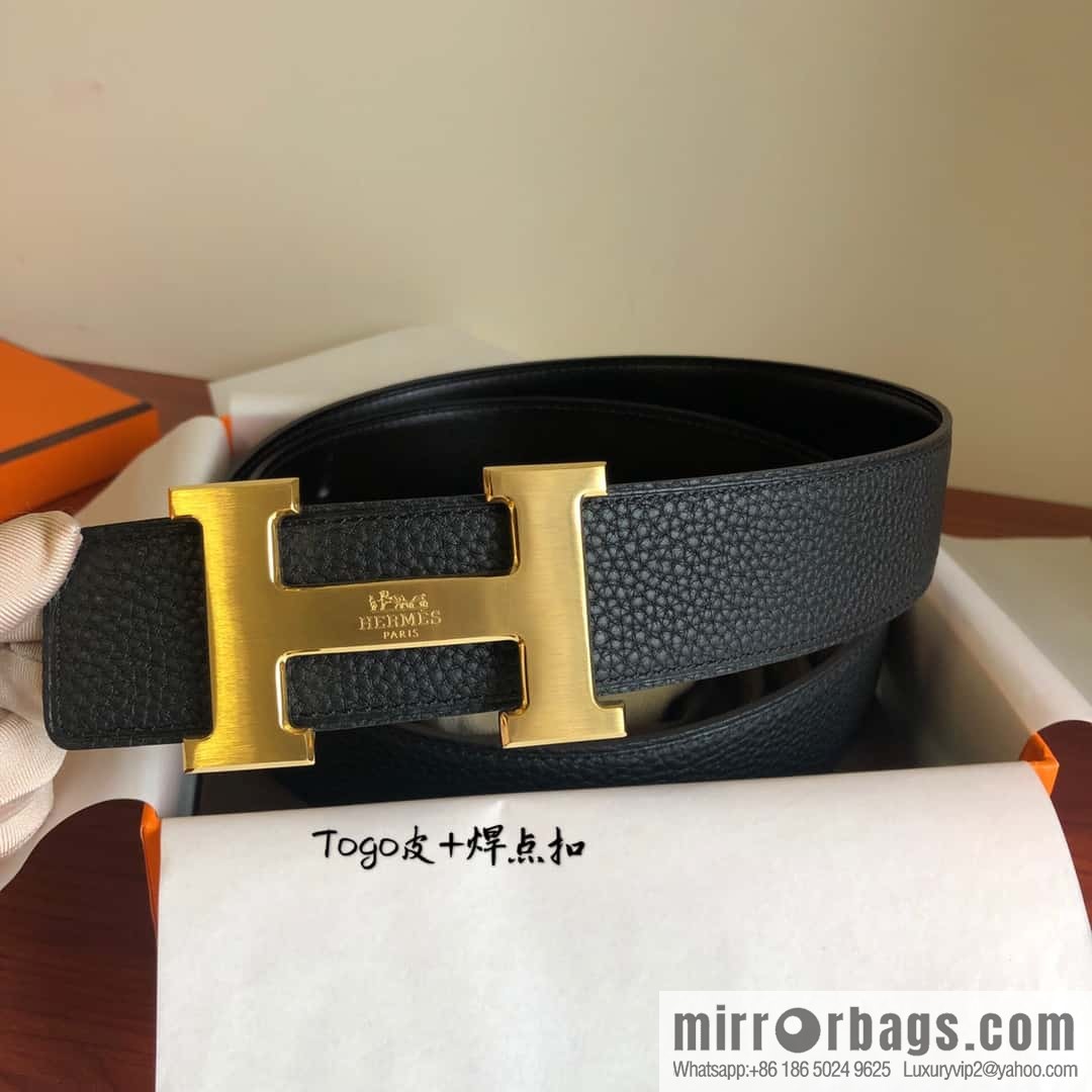 Hermes Togo leather with stainless steel horse-drawn carriage solder joint buckle 38mm belt